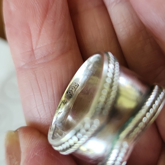 Sterling Malachite Wide Boho Bali Style Cigar Band Ring sz 8 - Picture 14 of 16